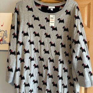 Charter Club Gray Sweater with Black Dog Design